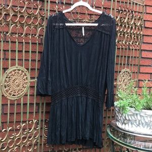 Free People Black Crochet and Lace Blouse